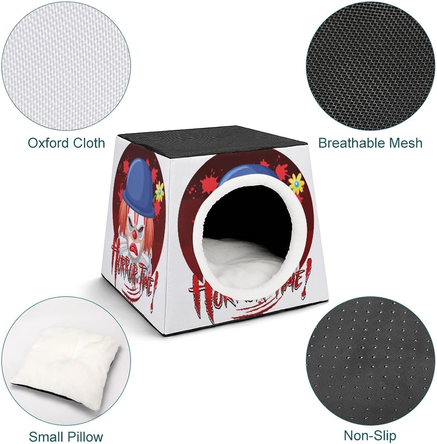 review Printed Pet House for Cats or Small Dogs Indoor Cat Bed Sofa Outdoor Cat Cube Condo Clown Horror Time