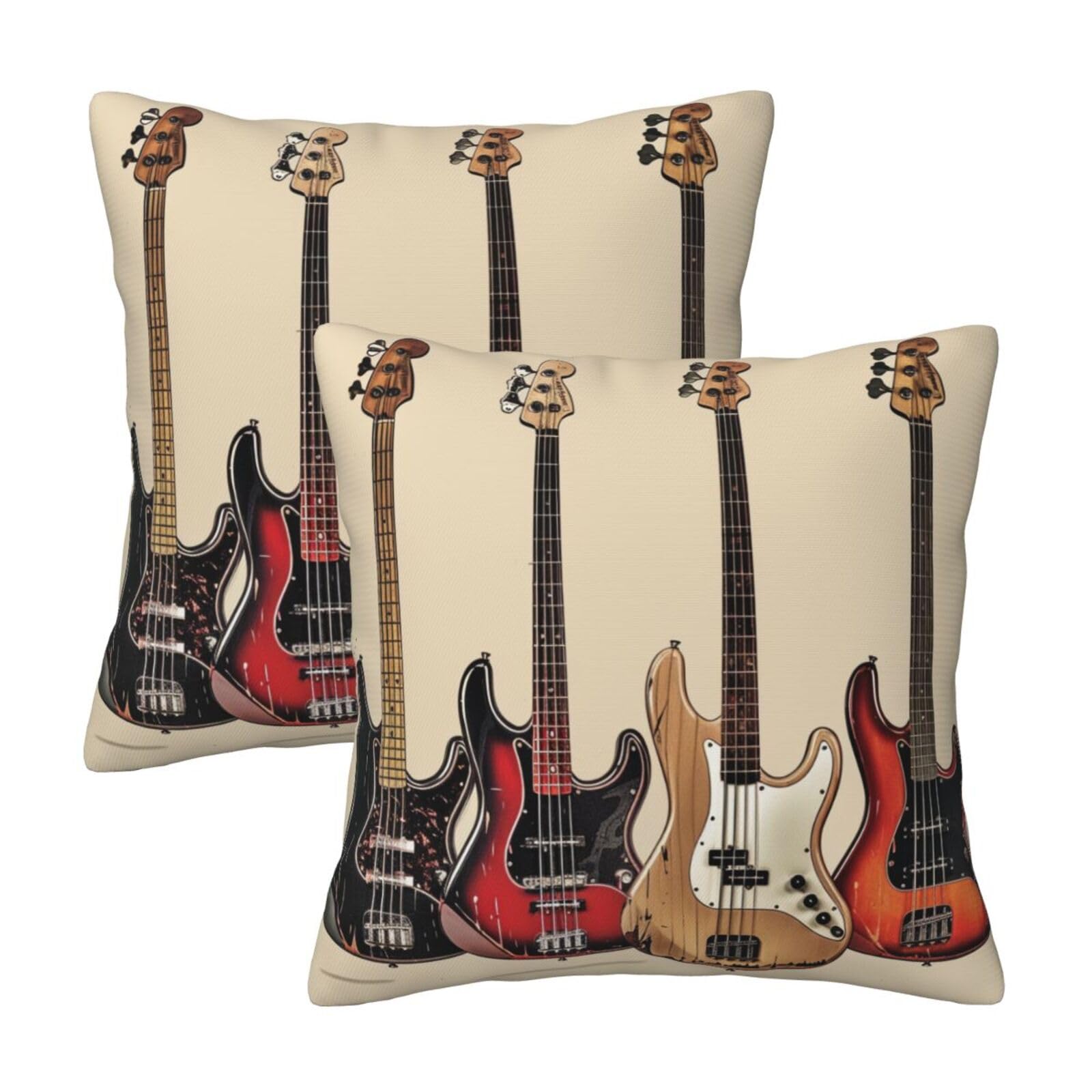 kkvhhyuo Guitar Bass Music Musical Instruments Print Pillow Covers Set of 2, Square Decorative Cushion Covers with Hidden Zipper, Throw Pillow Cases for Living Room Sofa Bed Chair, 45x45 cm