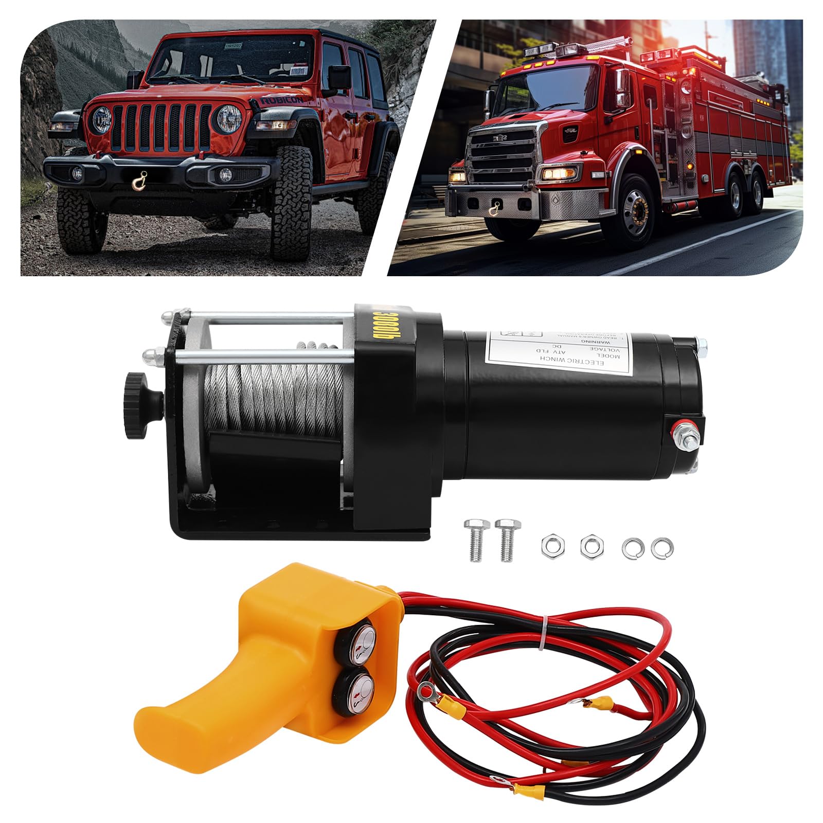Cabrestante eléctrico potente de 3000 kg, 12 V, con control por cable, para vehículos todoterreno y actividades de rescate, IP54, resistente al agua