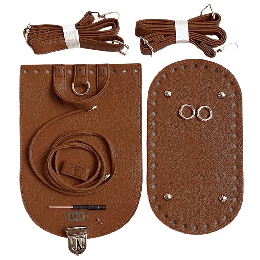 PU Leather Handbag Knitting Set Oval Bags Bottom Shaper Leather Crochet Flap Cover with Crossbody Bag Handle Straps for DIY Shoulder Tote Backpack Making Repairing(Black)