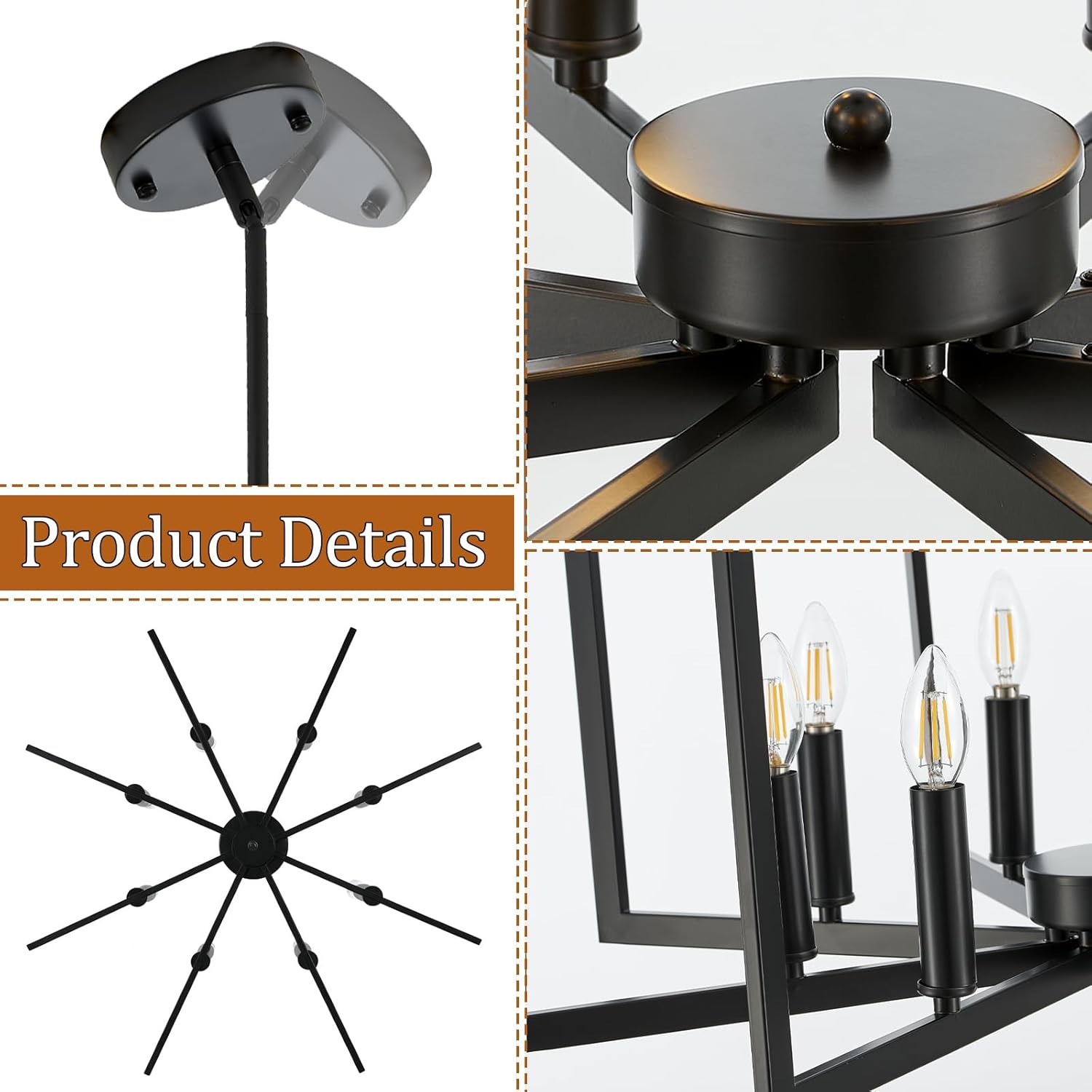 8-Light Large Black Chandelier for Dining Room Light Fixture Over Table Foyer Lighting Fixtures Modern Farmhouse Geometric Metal Hanging Chandeliers for Living Room Entryway Hallway Kitchen Island
