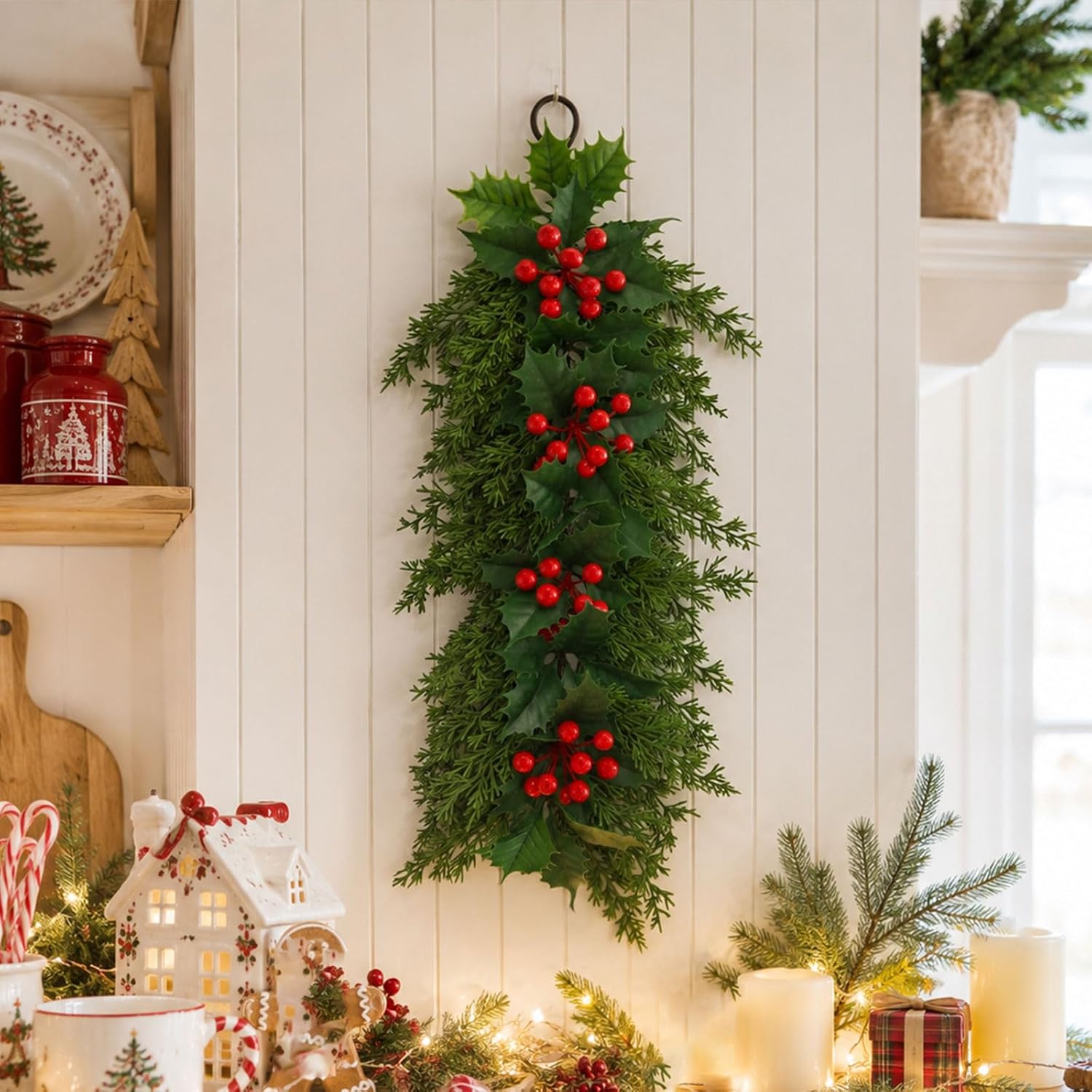 Holly Greenery Swag for Christmas Homes, 1PCS