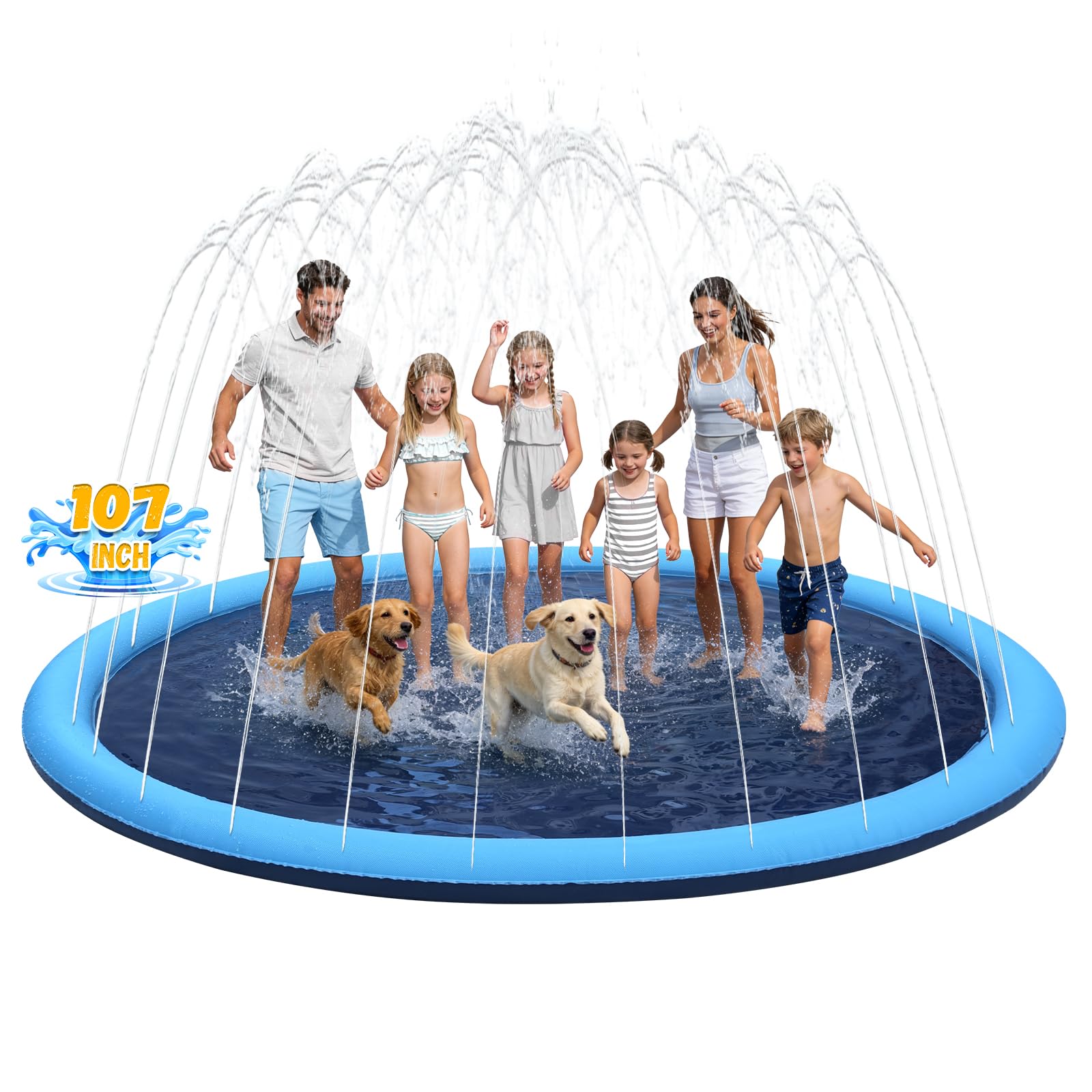 Photo 1 of 107inch Extra Large Non-Slip Splash Pad Sprinkler for Kid and Dog, Toddler Outdoor Toys for Ages 3-12 Boys Girls, Kiddie Dog Pool, Summer Outdoor Water Kids Toys, Parent Games, Backyard, Lawn