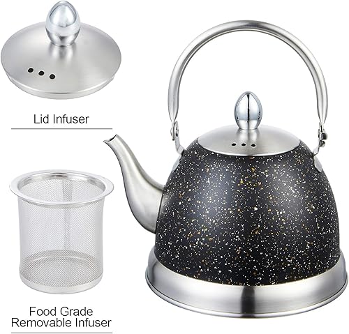 Miniatura 4 de Creative Home - Tetera de acero inoxidable de 1.0 cuartos de galón con mango plegable, cesta infusora extraíble para bolsa de té, hojas de té