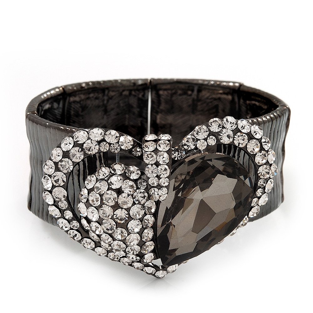 Bracelet extensible cœur en cristal gris Avalaya de qualité remarquable - 8