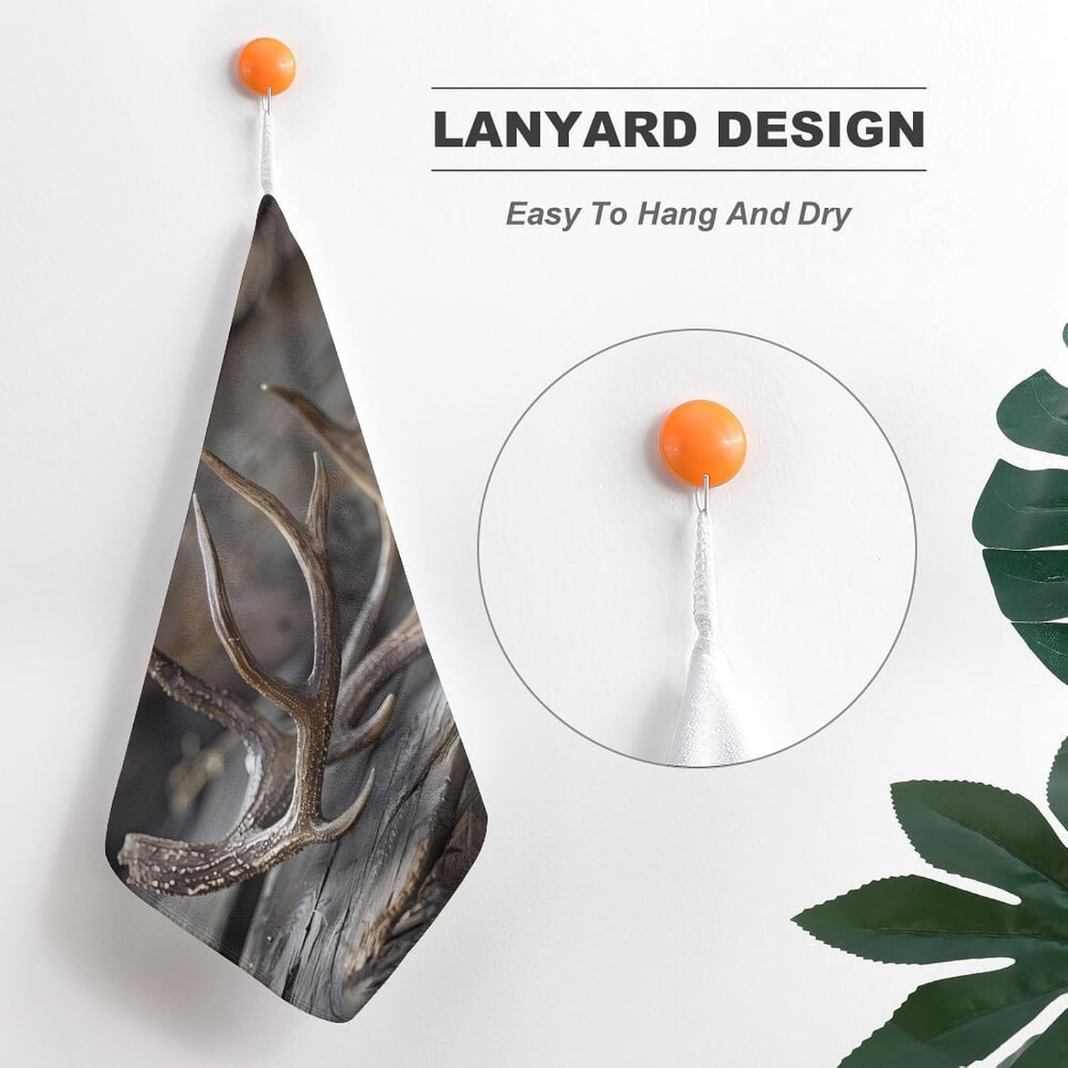 Deer Antlers On Wood Table Rustic Hand Towels for Bathroom Kitchen Towels Small Towel Handkerchiefs with Hanging Loop 4PCS