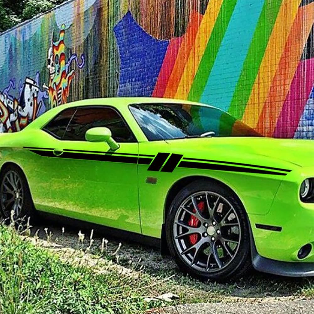 Racing Stripe Graphics Car Body Side Sticker Compatible with Challenger Racing Sports Kit Vinyl Decal Decoration Exterior Accessories (Black), CHR01