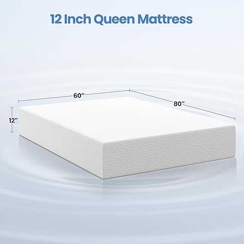 Miniatura 2 de Yaheetech Colchón Queen de 12 pulgadas de 3 capas de espuma viscoelástica de gel refrescante, té verde para un sueño más fresco, firmeza media,