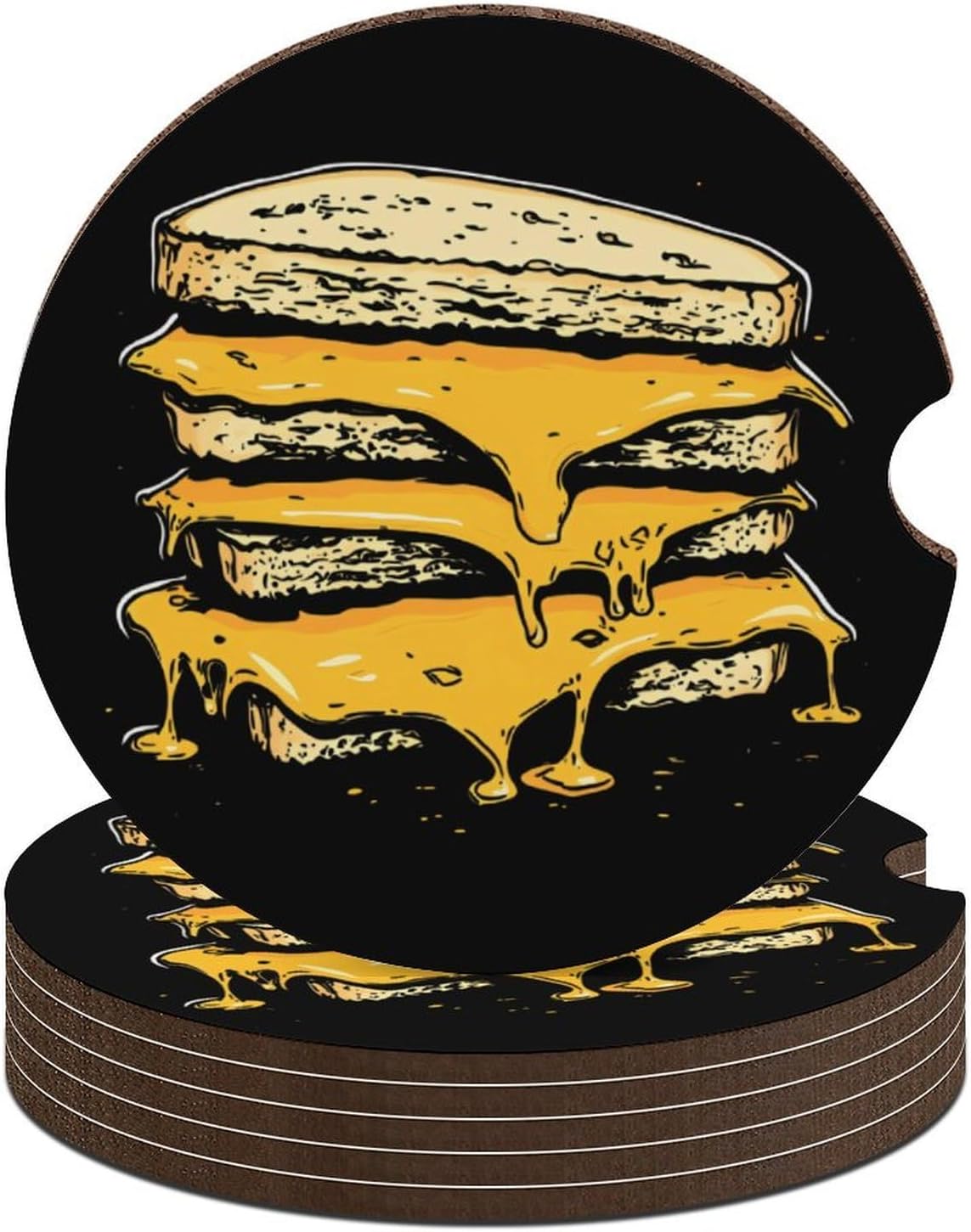 Grilled Cheese Sandwich Cute Car Coasters 2.56 Inch Absorbent Cup Holder for Drinks Auto Interior Accessories