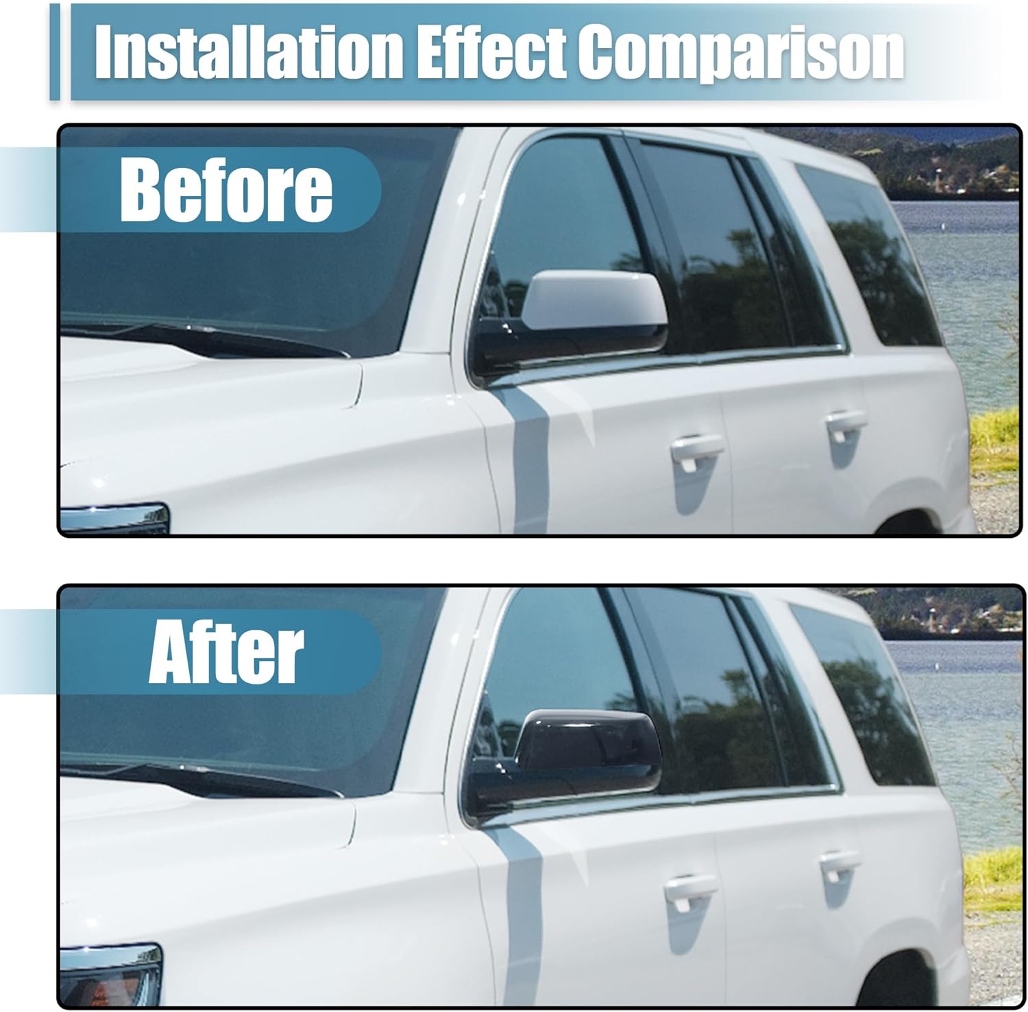 uxcell 1 Pair Left Right Gloss Black Top Half Mirror Cover Cap Overlay for Chevy Tahoe Suburban for GMC Yukon/Yukon XL 2015-2020 for Models W/O Side Camera