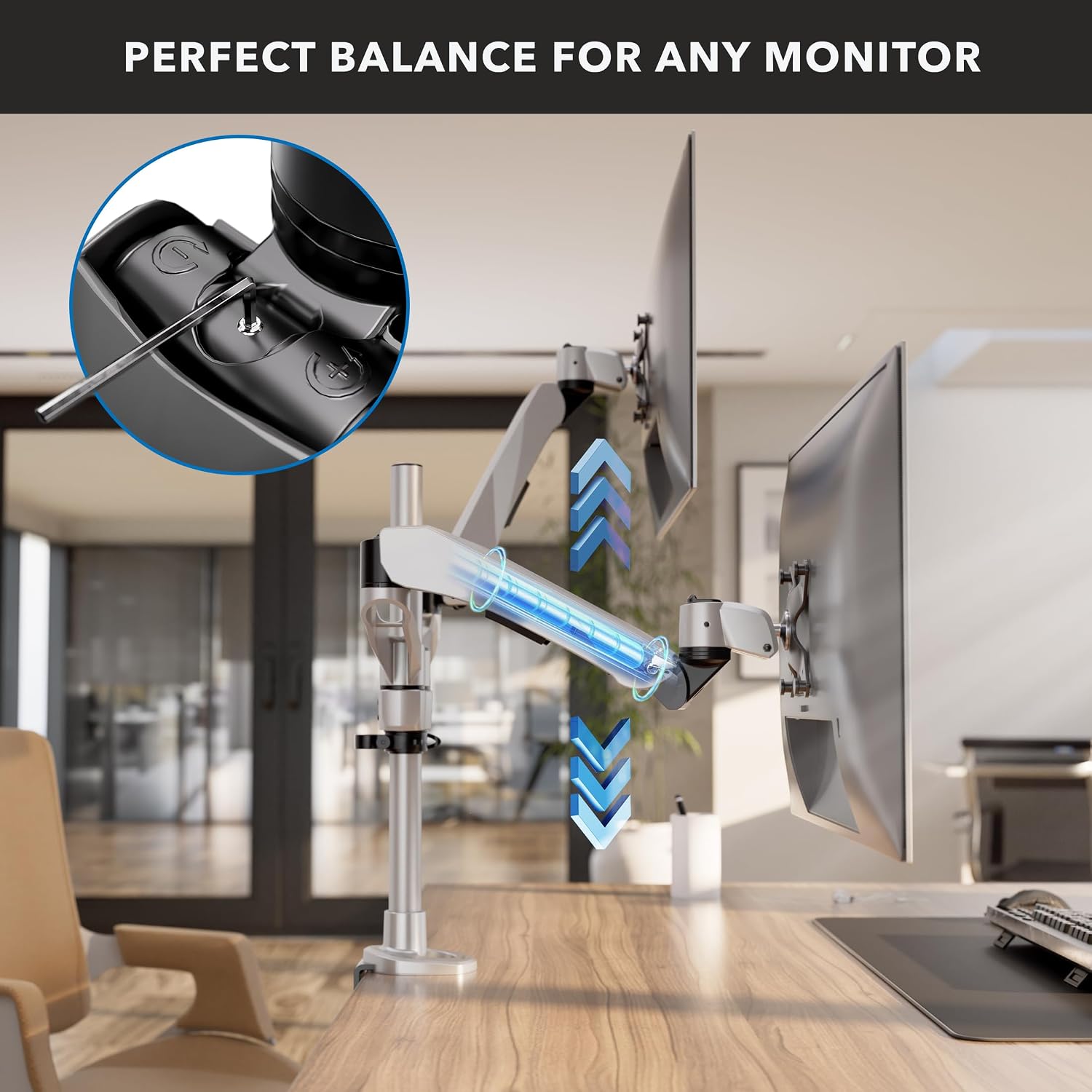 Mount-It! CLiX Dual Monitor Desk Mount Gas Spring Arms, TAA-Compliant, Monitor Mounts for 2 Monitors 13-32" up to 19.8 lbs Each, VESA 75 100, Effortless Height Adjustable, Premium Aluminum Arm, Silver