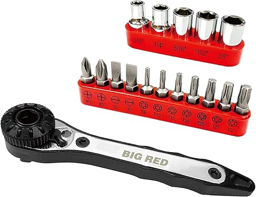 BIG RED BHT-17HTRS01R Torin - Juego de destornilladores de mini llave de trinquete 36 dientes reversibles de par súper alto de 14 pulgadas de doble