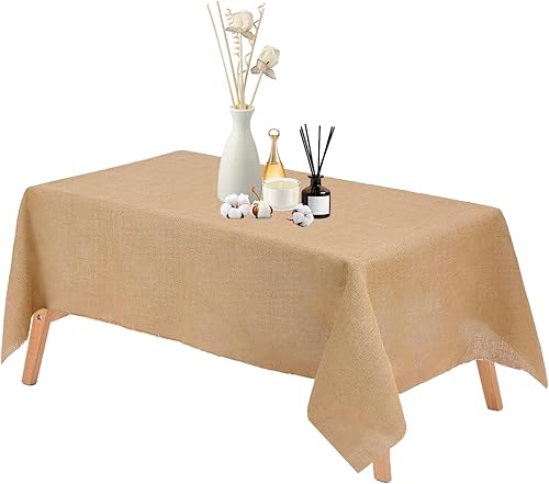 1 paquete de mantel de arpillera natural, 63 x 108 pulgadas, mantel rectangular de arpillera de granja, mantel rústico de yute para fiestas, hogar,