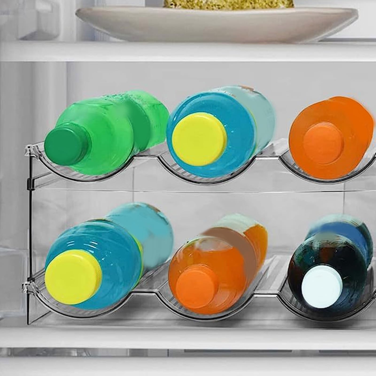 Stapelbares Wasserflaschenregal, transparent, doppellagig, Kunststoffhalter für Küche und Schrank, speichert 8 Flaschen (4 pro Regal), ideal für Kühlschrank und platzsparend