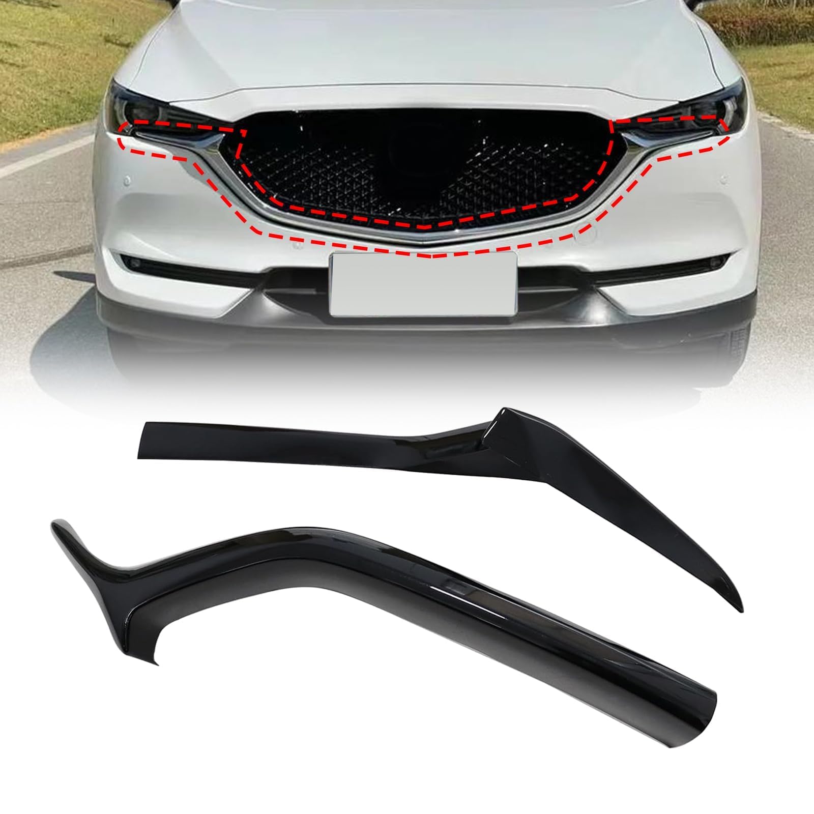 SecosAutoparts 2Pcs Front Lower Grill Grille Trims Cover Grill Molding Gloss Black Left and Right Side Compatible with Mazda CX-5 CX8 2017 2018 2019