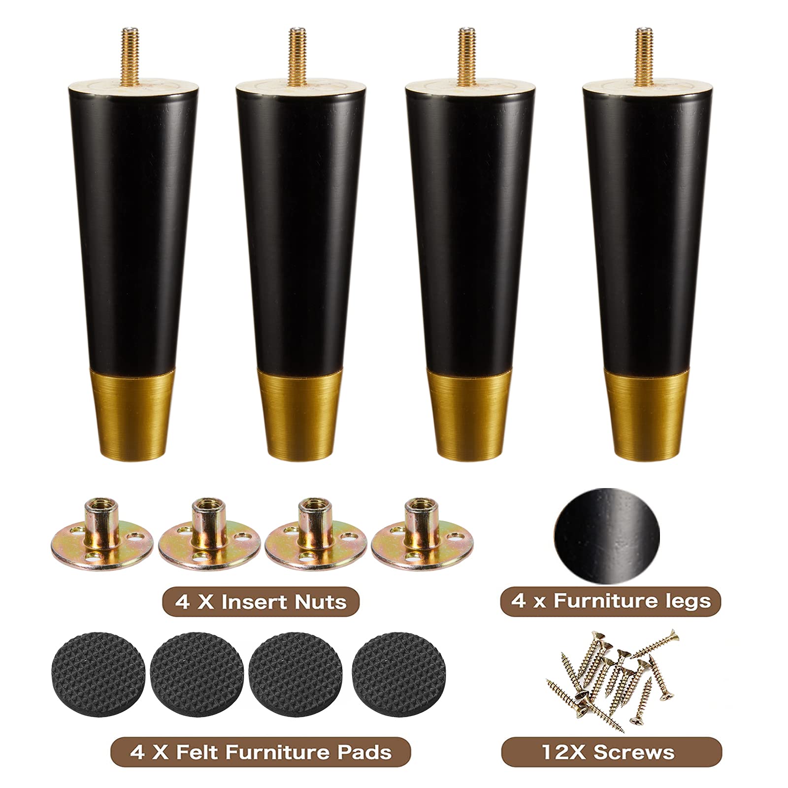 Buy Wood Furniture Legs, 6 inch Couch Legs, Sofa Legs Set of 4 for