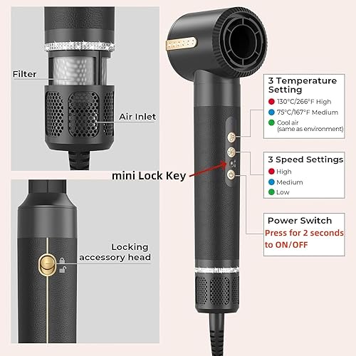 Miniatura 2 de Cepillo secador de pelo 7 en uno, 110000 RPM de alta velocidad con concentrador difusor, cepillo térmico, cepillo de aire caliente, herramienta de