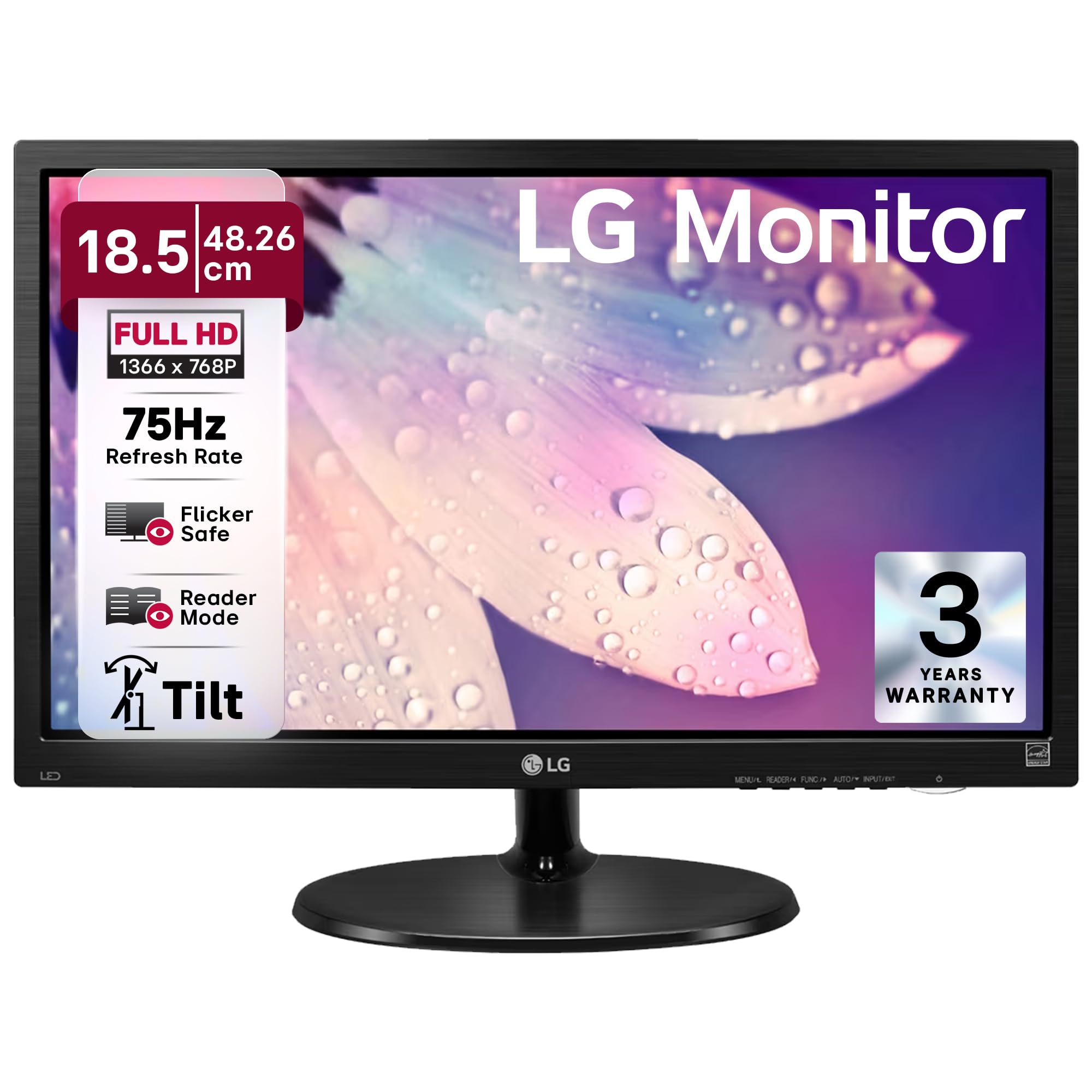 LG 19M38LB, 18.5 Inch(47cm) HD Monitor, 1366 X 768, 5 ms, 75Hz, Flicker Safe, Reader Mode, Black Stabilizer, Smart Energy Saving, D-Sub and HDMI Ports, Head Phone Out, 3 Years Onsite Warranty, Black-image-16