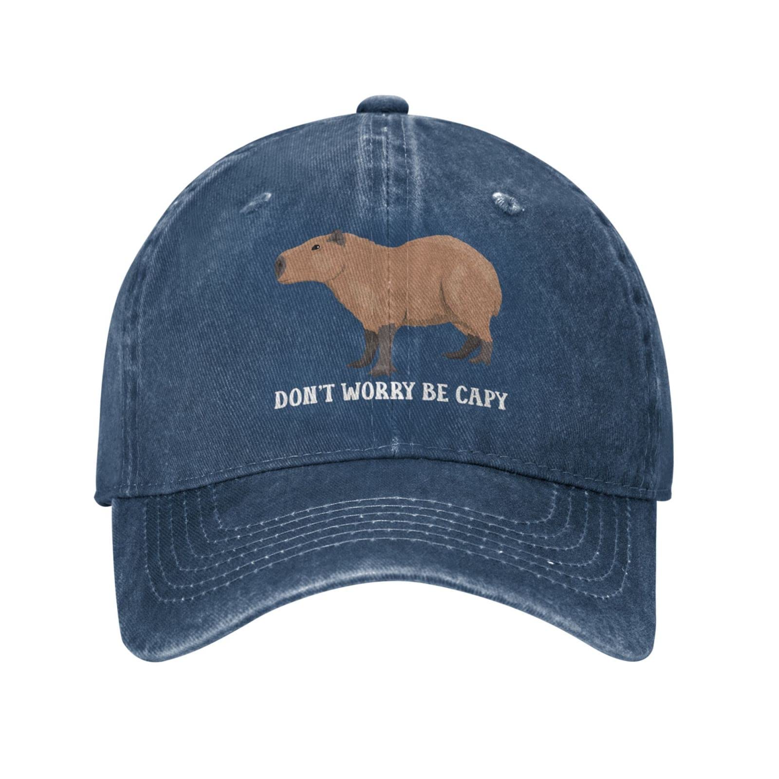 Aceprints Unisex Navy Blue Funny Capybara Hat Dont Be Worry Be Capy Hat Men Baseball Hats Trendy Caps