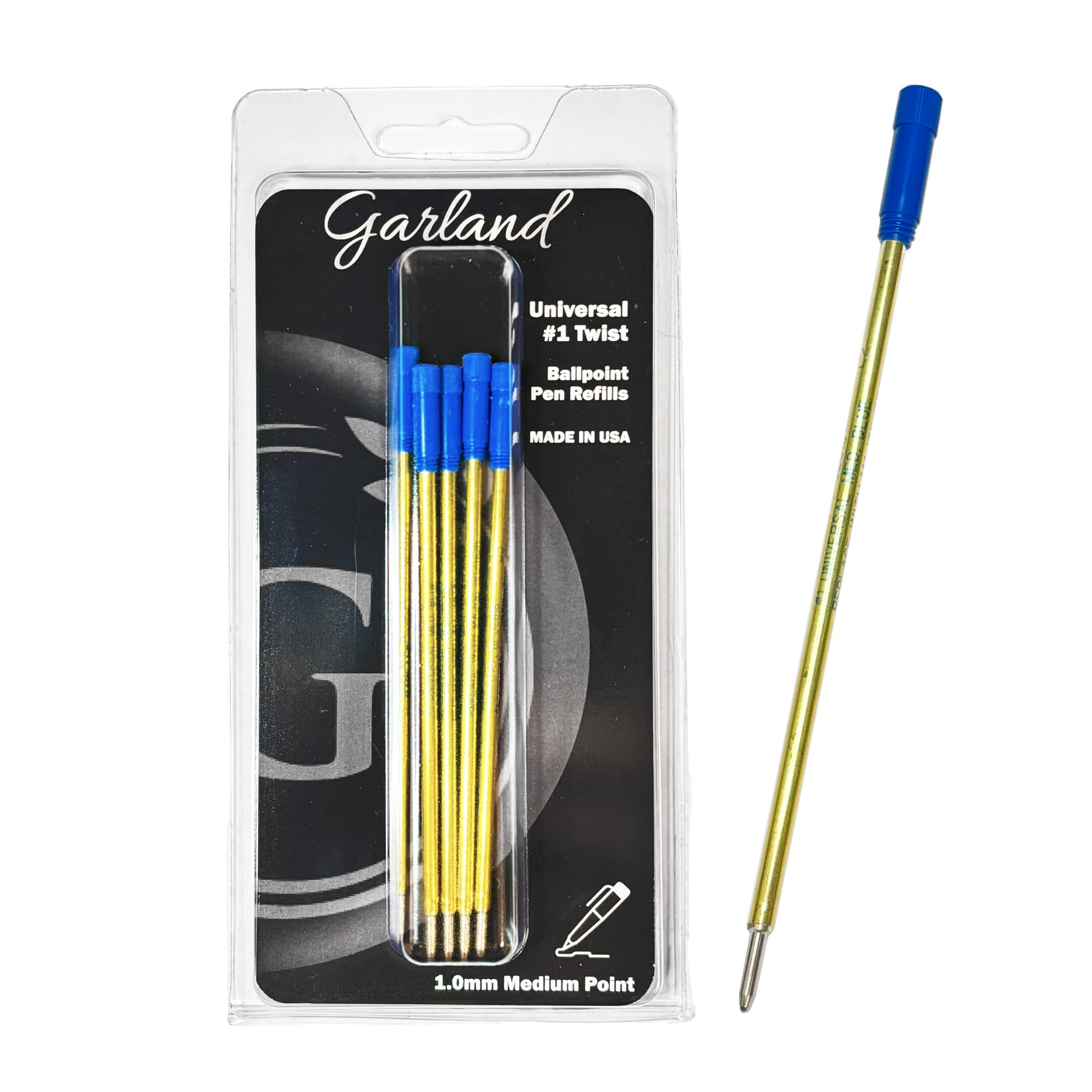 Garland Universal #1 Cross kompatible Kugelschreibermine, hergestellt in den USA, 1,0 mm mittlere Spitze, glattes Schreiben, 5 Stück (blau)