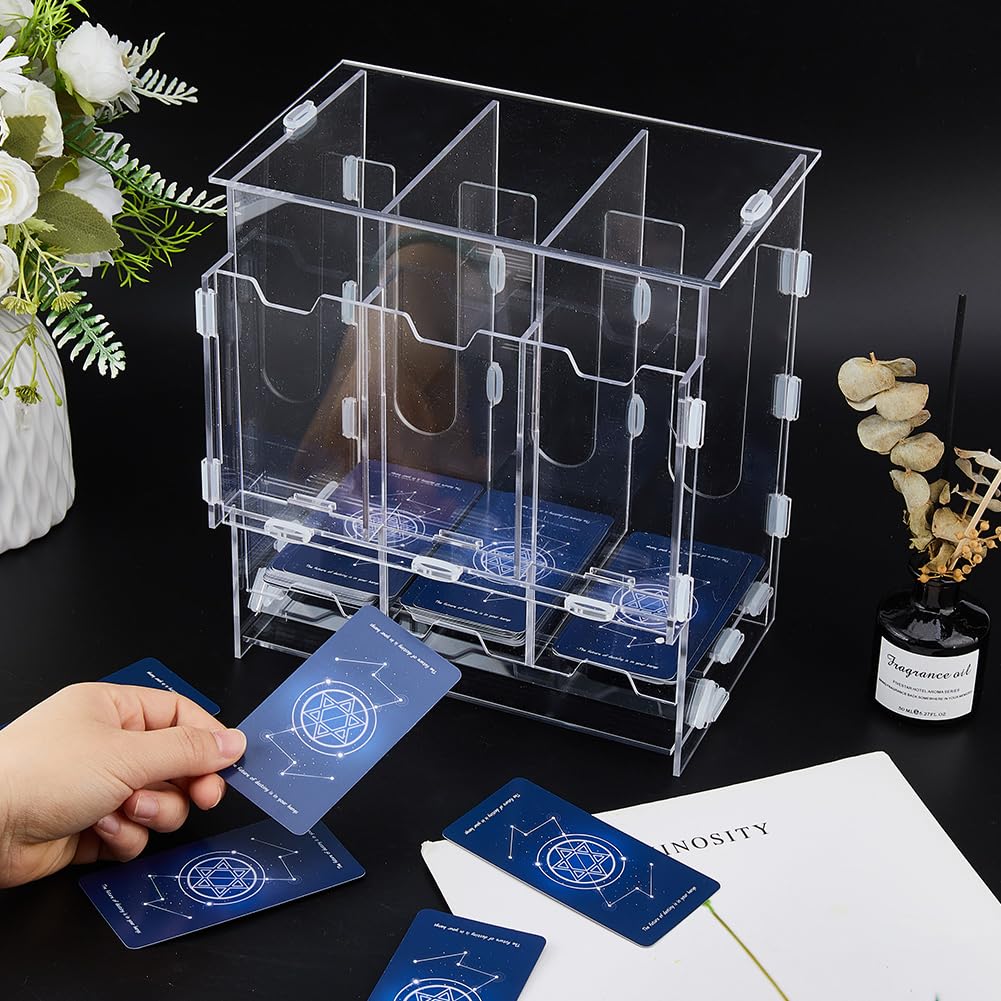 DICOSMETIC Distributeur de cartes en acrylique à 3 compartiments - Distributeur de cartes - Rectangulaire - Boîte d'organisation de cartes de trading - Pour la maison et les affaires