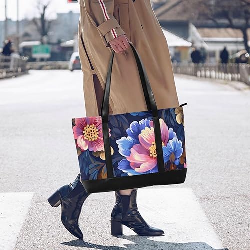 Miniatura 6 de Azul y rosa retro romántico flores esenciales bolsas de computadora para computadoras portátiles con cremallera bolsas de trabajo para viajeros con