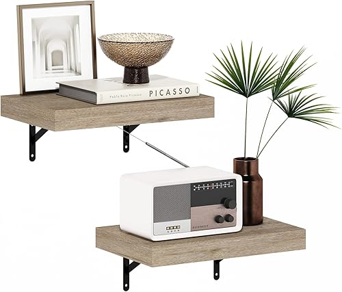 Miniatura 14 de Furinno Rossi - Estantes flotantes triangulares para pared, juego de 3 estantes geométricos de esquina, estantes montados en la pared para baño,