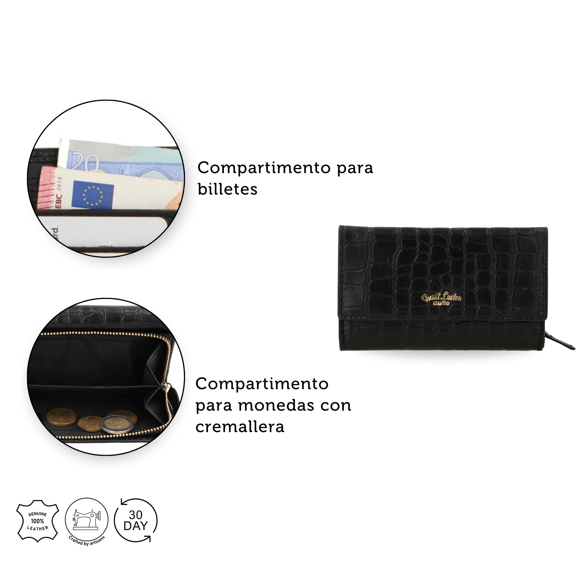 Gusti Gloria - Cartera de piel para mujer, color negro, Negro , Clásico