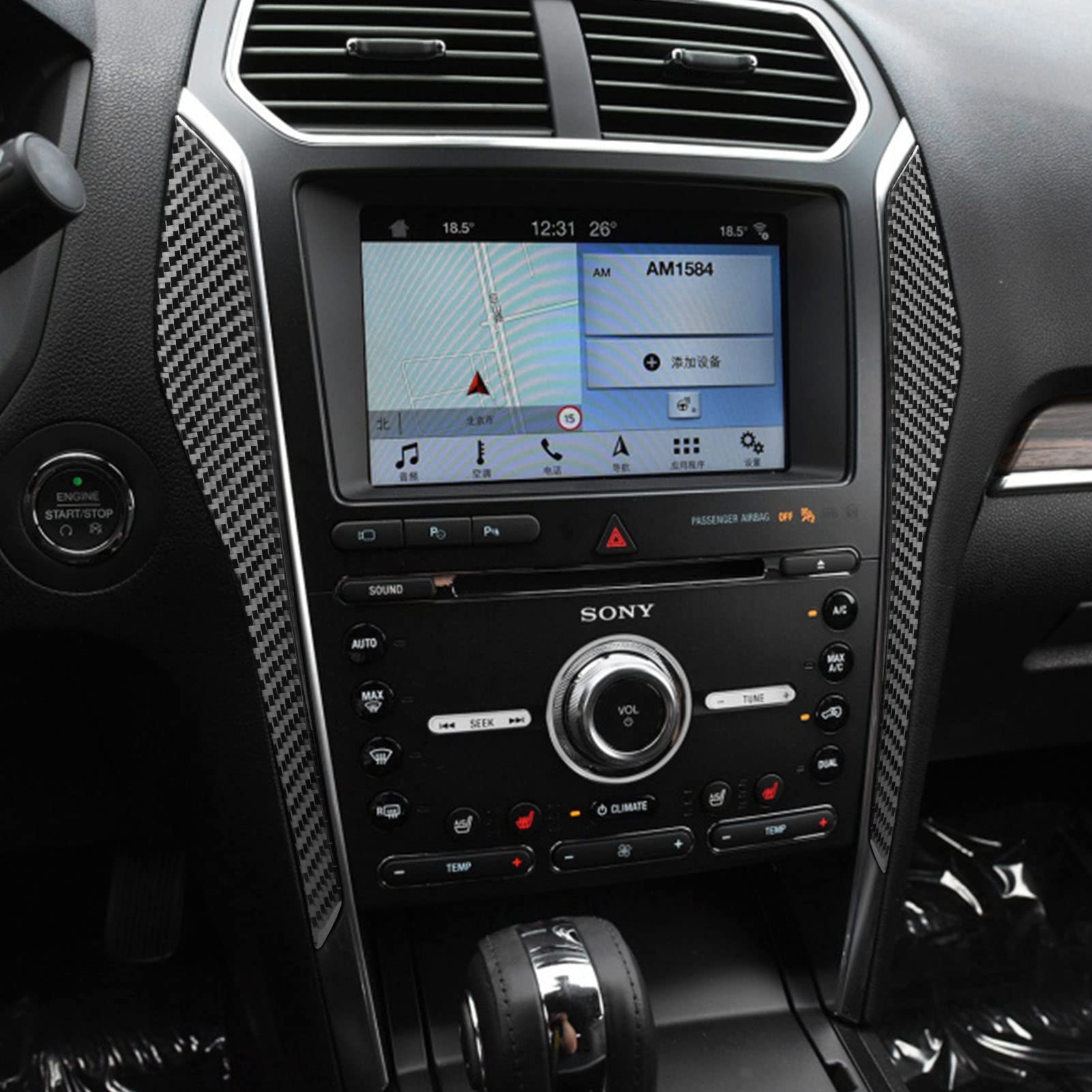 Kompatybilny z Ford Explorer 2013-2019 konsola środkowa z włókna węglowego, dekoracyjne pokrowce naklejka, kalkomania, wykończenia, akcesoria do wnętrza samochodu