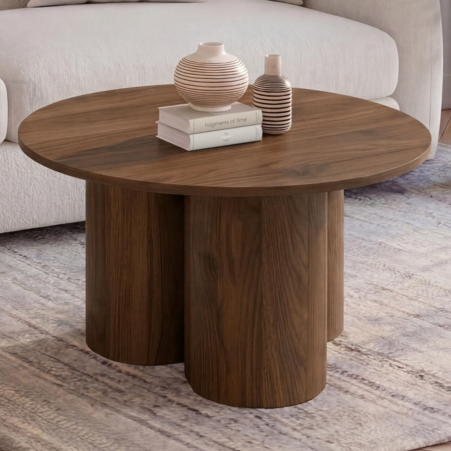 IDMarket Eloise – Mesa baja redonda 70 cm madera efecto nogal