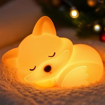 OkiyiD Fox Night Light for Boys Girls, Dimmable Squishy Fox Silicone Animal Lamp, Cute Foxes Gifts Decor Nightlight for Birthday Xmas Gifts