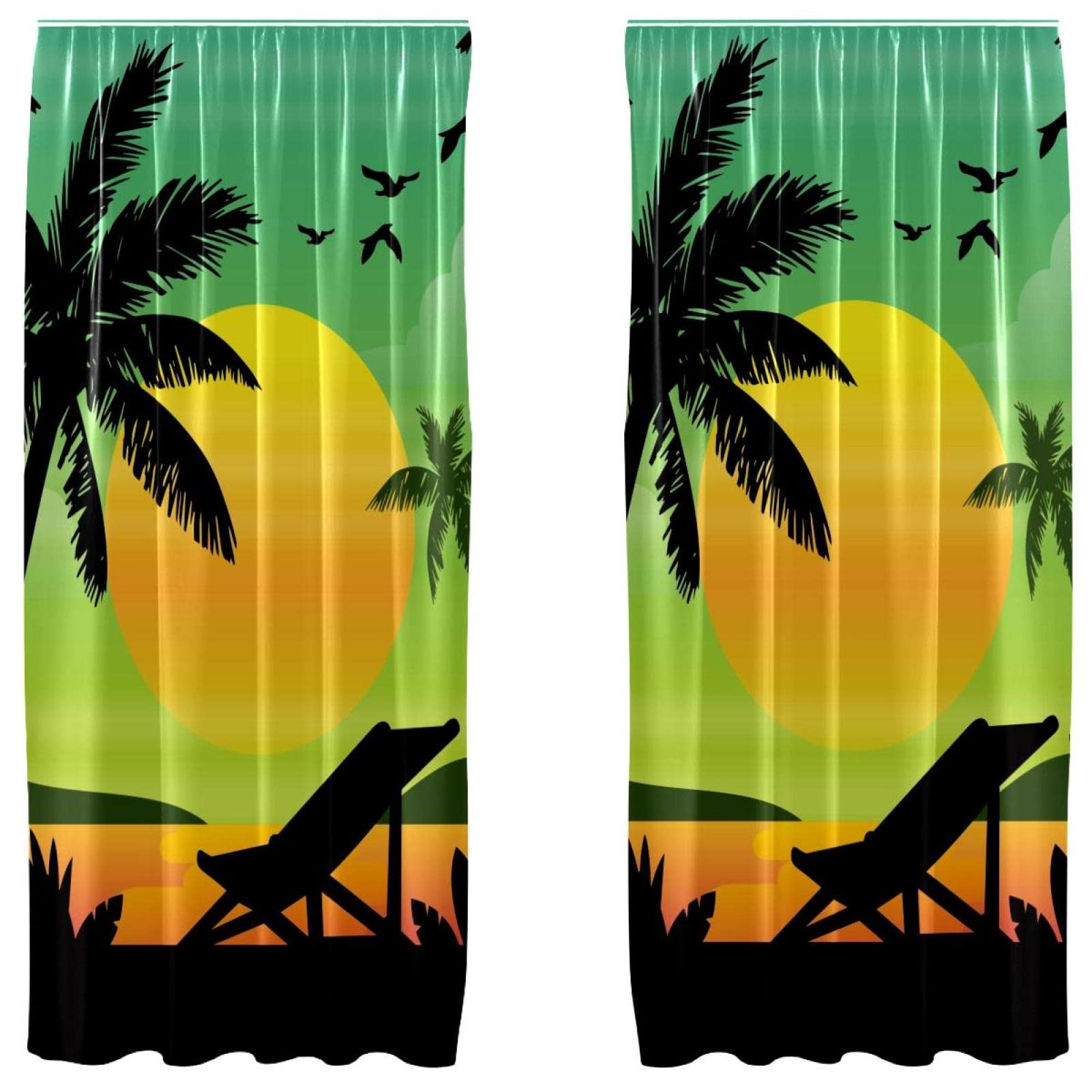 Rideaux légers palmier plage coucher de soleil jaune décoration fenêtre 140x213 cm
