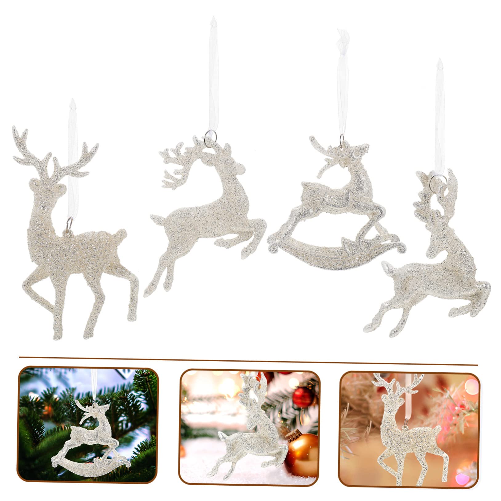 Decorazioni Natalizie 4 Pezzi Pendenti Renna in Pvc Delicati per Decorazioni Facili da Appendere a Casa e Feste di Natale