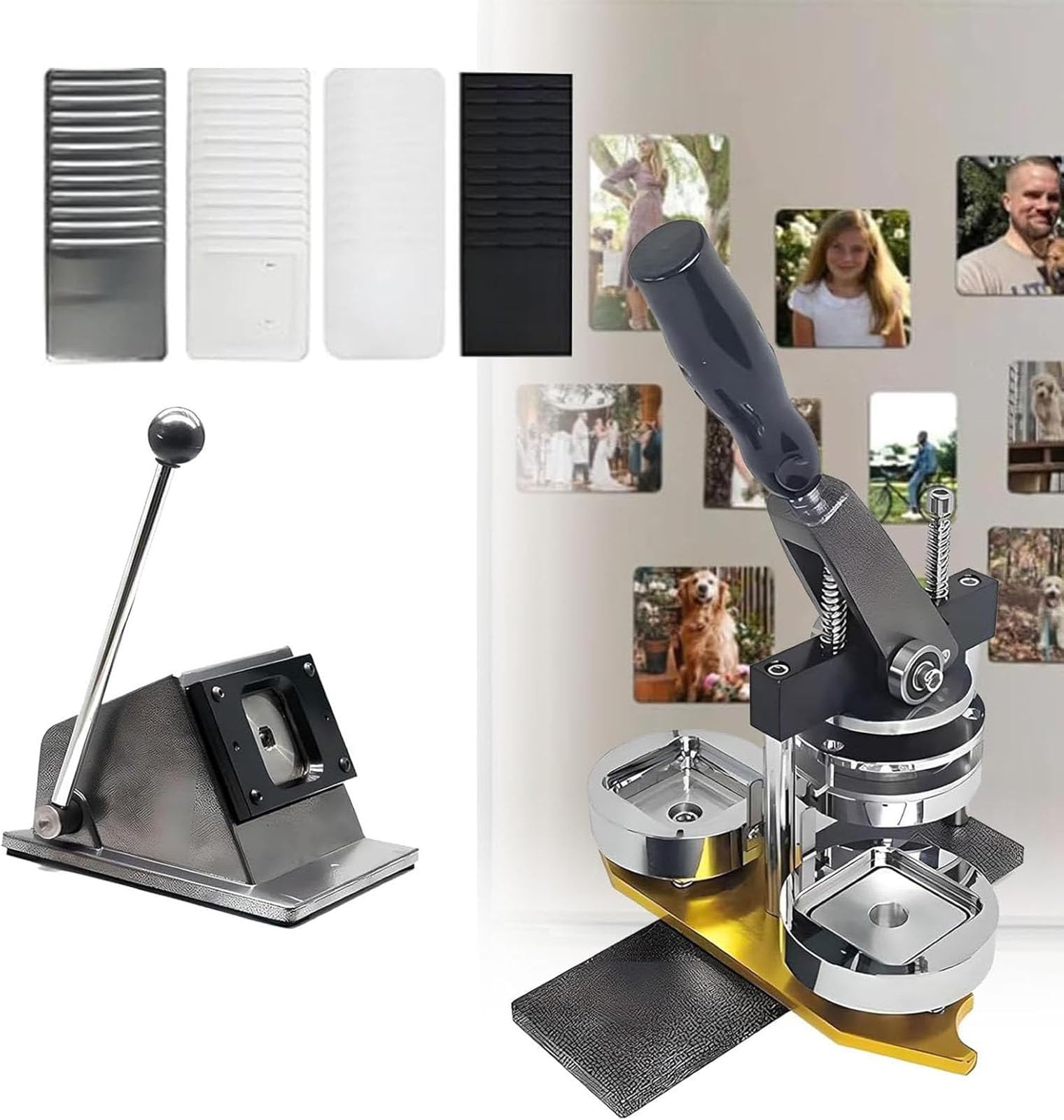 Fridge Magnet Button Maker Machine Square/Rectangle Magnet Photo Machine, 2x2/3x2/3.5x2.5 Inch DIY Photo Magnets Making Press Machines, Magnets Press+ Paper Cutter+ Sets Supplies