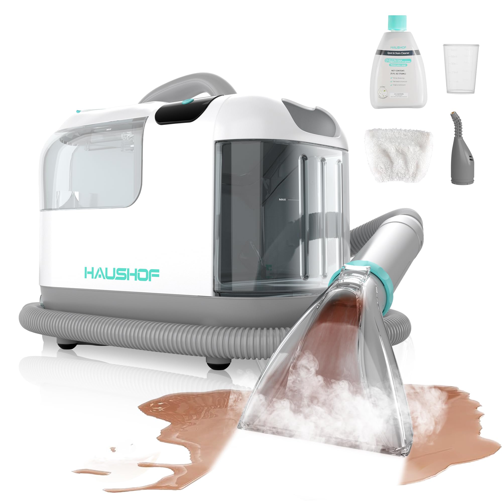 haushof steam portable carpet and upholstery cleaner machine, instant heating portable carpet cleaner with steam&hotwater&cold water system, steam cleaner for carpets, cars, furniture, couch