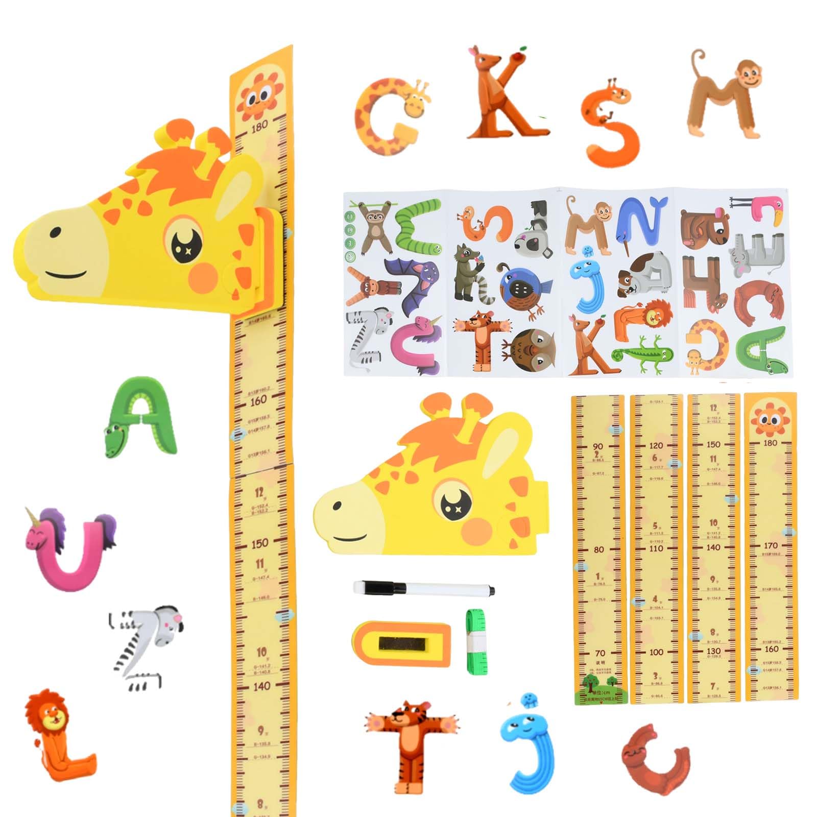 3D Magnetic Height Chart, Giraffe Growth Chart Wall Ruler, Removable Room Decor for Boys Girls, Height Measurement Sticker with Magnetic Board, Animal Alphabet Stickers, Tape Measure, Marker Pen