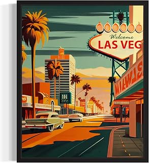 Las Vegas Poster Art Print, Retro City Mountain and Lake Landscape Artwork, Wall Art Vintage Decor Picture For Bedroom Office Home Decor 64 (Las Vegas, 8 x 10 inches, Unframed)