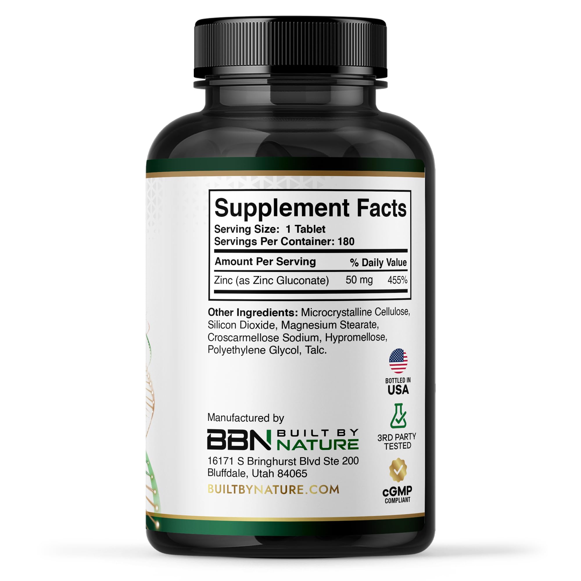 Built By Nature Zinc 50 mg, 180 Tablets Zinc Gluconate, Highly-Absorbable, Immune & Antioxidant Support, Non-GMO, Gluten-Free — Amazon image 5