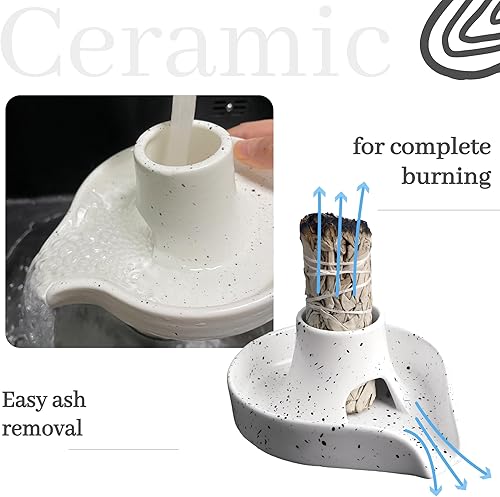 Miniatura 3 de Soporte para incienso de salvia, fácil de limpiar, 3 en 1, cuenco para manchas de salvia blanca, cuenco de cerámica para quemar salvia blancapalo de