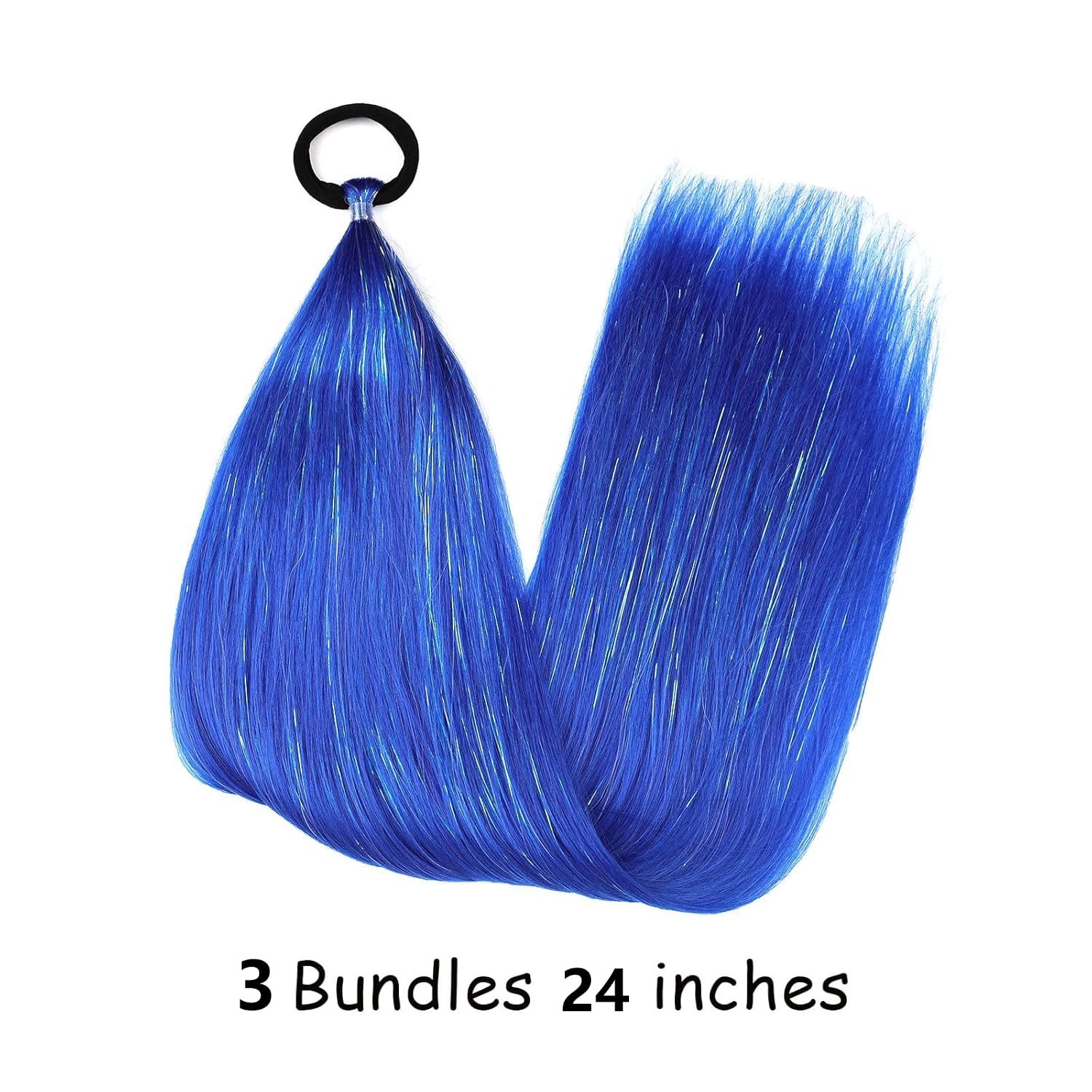 PORSMEER 3 Pack 24 Inch Hair Tinsel Colored Braided Ponytail Extension Gradient Hair Extensions with Elastic Tie Straight Sleek Wrap Around Hair for Braids (royal blue) - Image 4