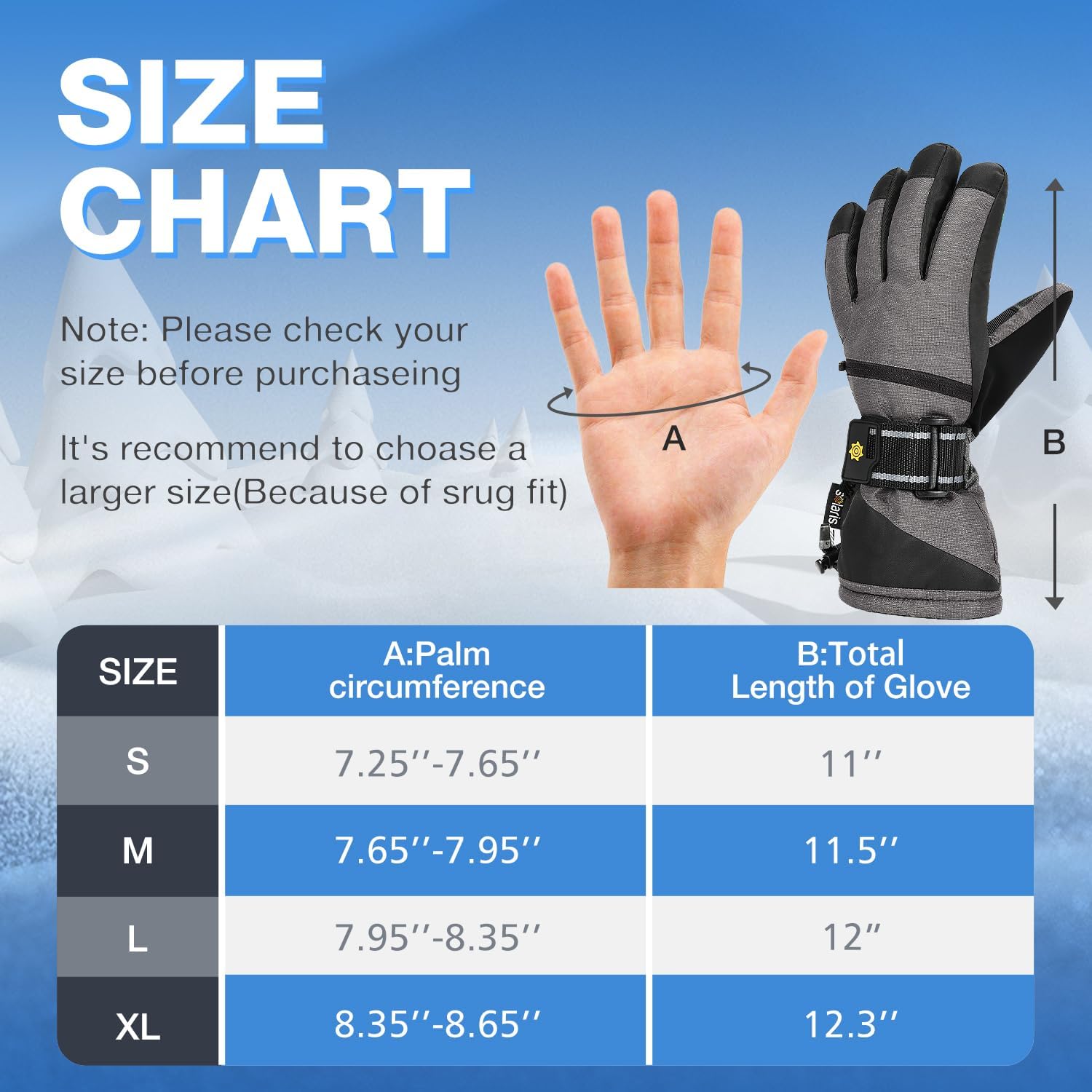 Solaris Waterproof Ski Gloves for Men, Winter Warm Cozy Thinsulated 3M Snow Gloves for Skiing, Snowboarding, Shoveling, Cycling, Outdoor Sports