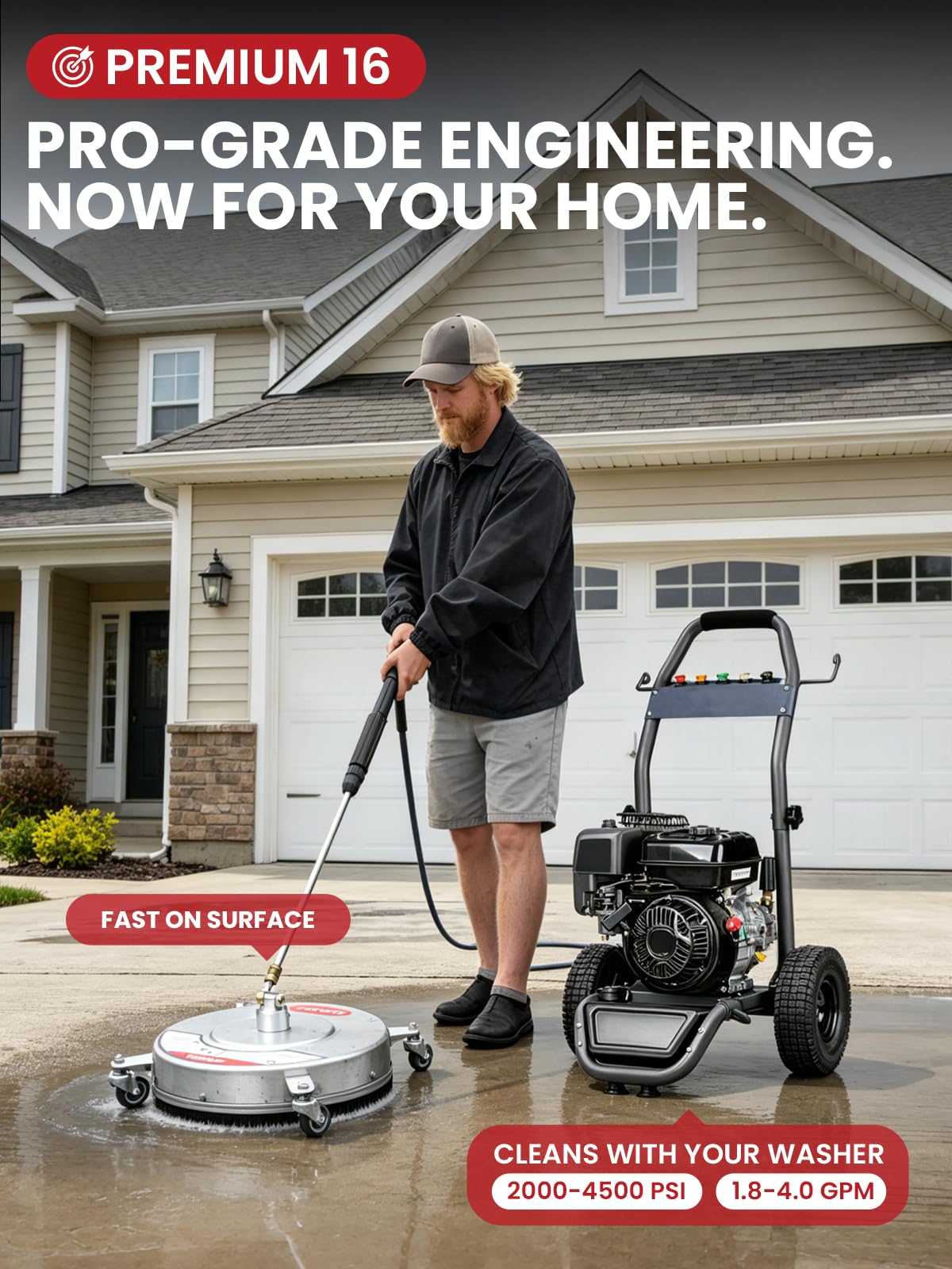 Condition photo showing New/Like New for wojet 16" stainless steel pressure washer surface cleaner, professional grade power washer surface cleaner attachment for concrete driveway, patio, deck, sidewalk, fits gas & electric washers 4500 psi