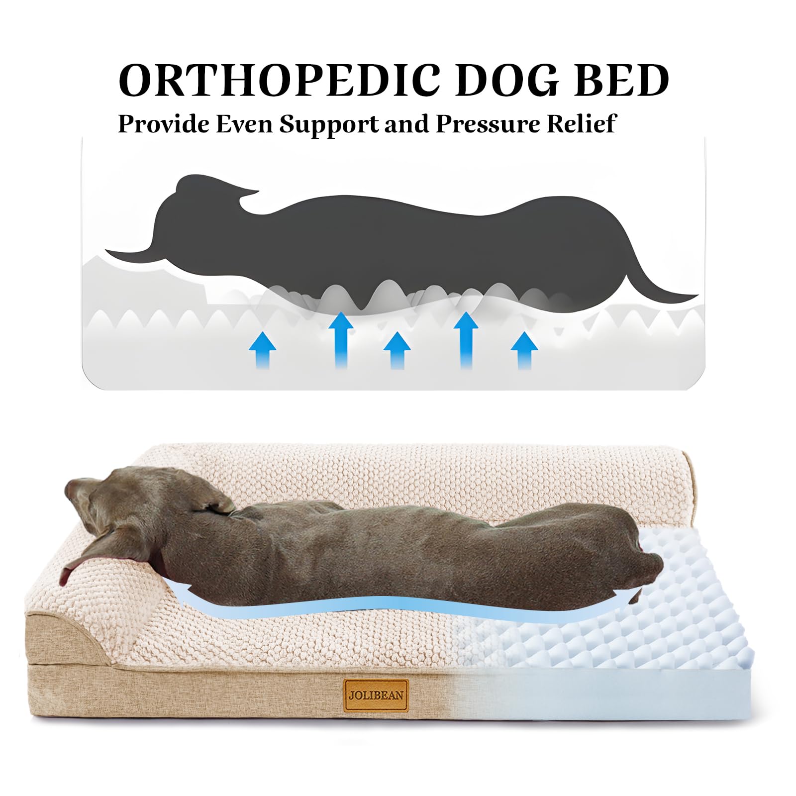 Cama Perro Jacquard Grande Ortopédica, Colchoneta Perro con Espuma De Caja De Huevos de L, Sofá Perro con Impermeable Lavable Desenfundable, 106x28cm, Blanco Marfil