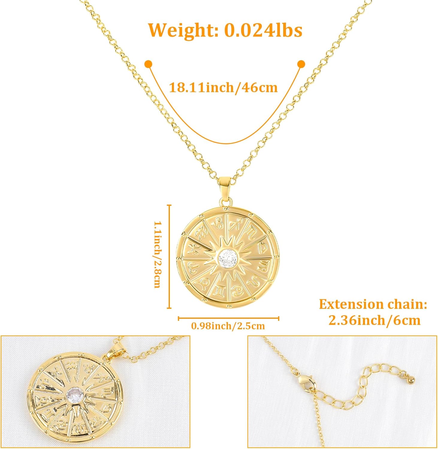 Gold Pendant Necklace for Women 14K Gold Plated Coin Pendant Necklace Adjustable Chain Disc Round Charm Initial Statement Necklace Trendy Jewelry Gift for Her - Image 2
