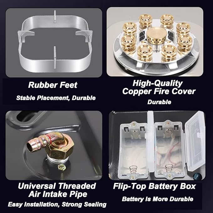Estufa a Gas 2 Quemadores, Vidrio Templado Negro, Mesa/Sobremesa miniatura 8