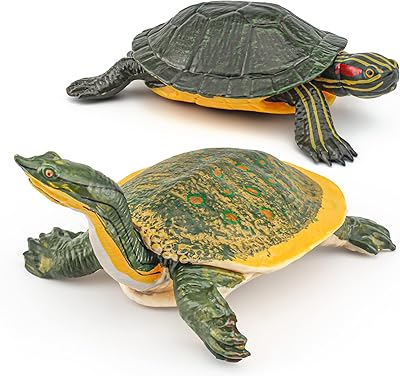 GUFOPONAS Large Turtle Toys for Kids 2PCS Realistic Plastic Red-Eared Slider Tortoises Figurine Brazilian Tortoise Figurines Plastic Turtles Toys for Party Favor Decoration Turtles Collection