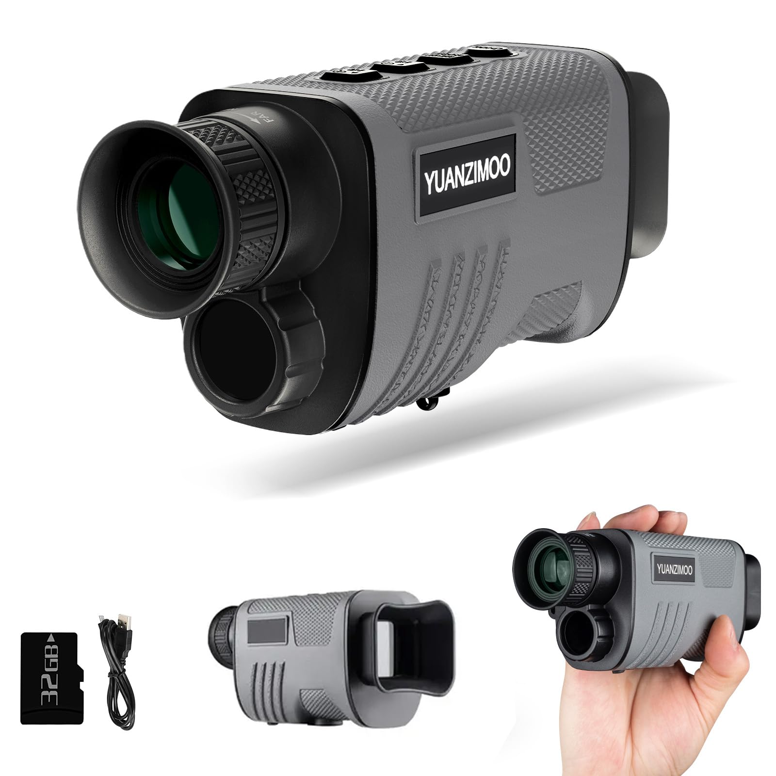 Night Vision Monocular Digital Infrared Monocular Telescope for 100% Darkness with 8X Zoom 2000mAh Rechargeable Battery Upgrade Tripod 32 GB SD Card & Card Reader, for Adult Hunting Camping Grey