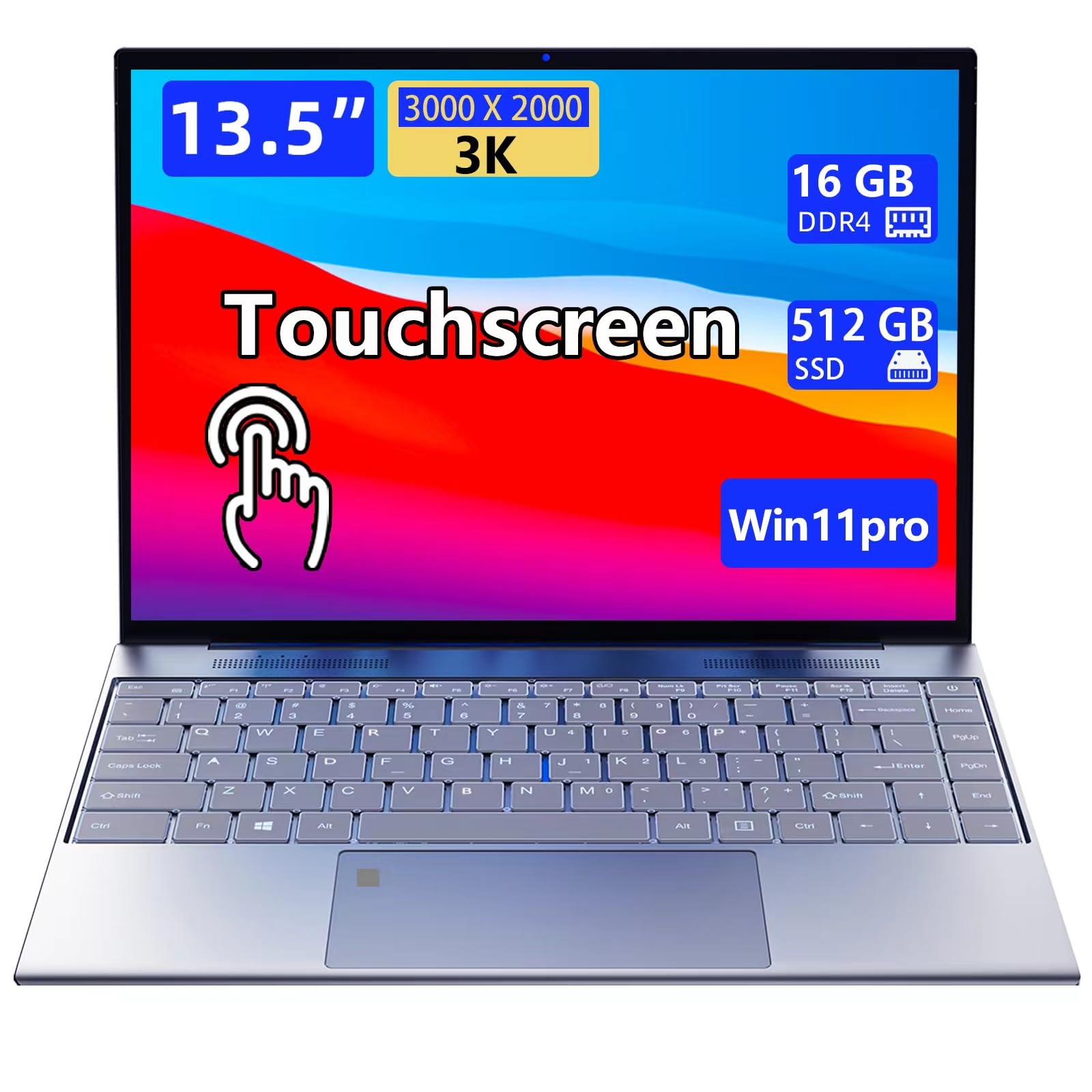 Morostron 13.5-inch Portable Touchscreen Laptop, (16GB RAM, 512GB SSD), 3K (3000×2000) IPS, Celeron N5095 Processor up to 2.9 GHz, Backlit Keyboard, Fingerprint Unlocking, Win 11 Pro