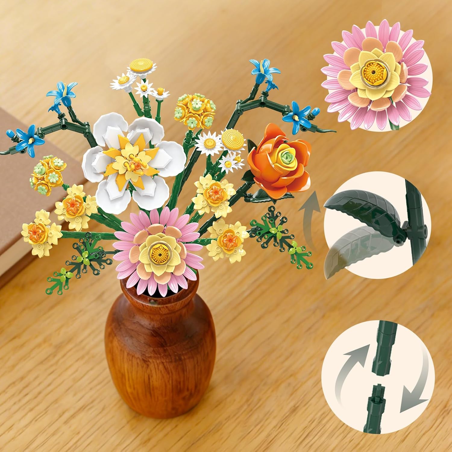 Flower Bouquet Building Set, Compatible with Lego Botanical Collection Gift, Artificial Bouquet Flowers Arrangement, for Adults Girls, Living Room Home Office Decor, 620PCS