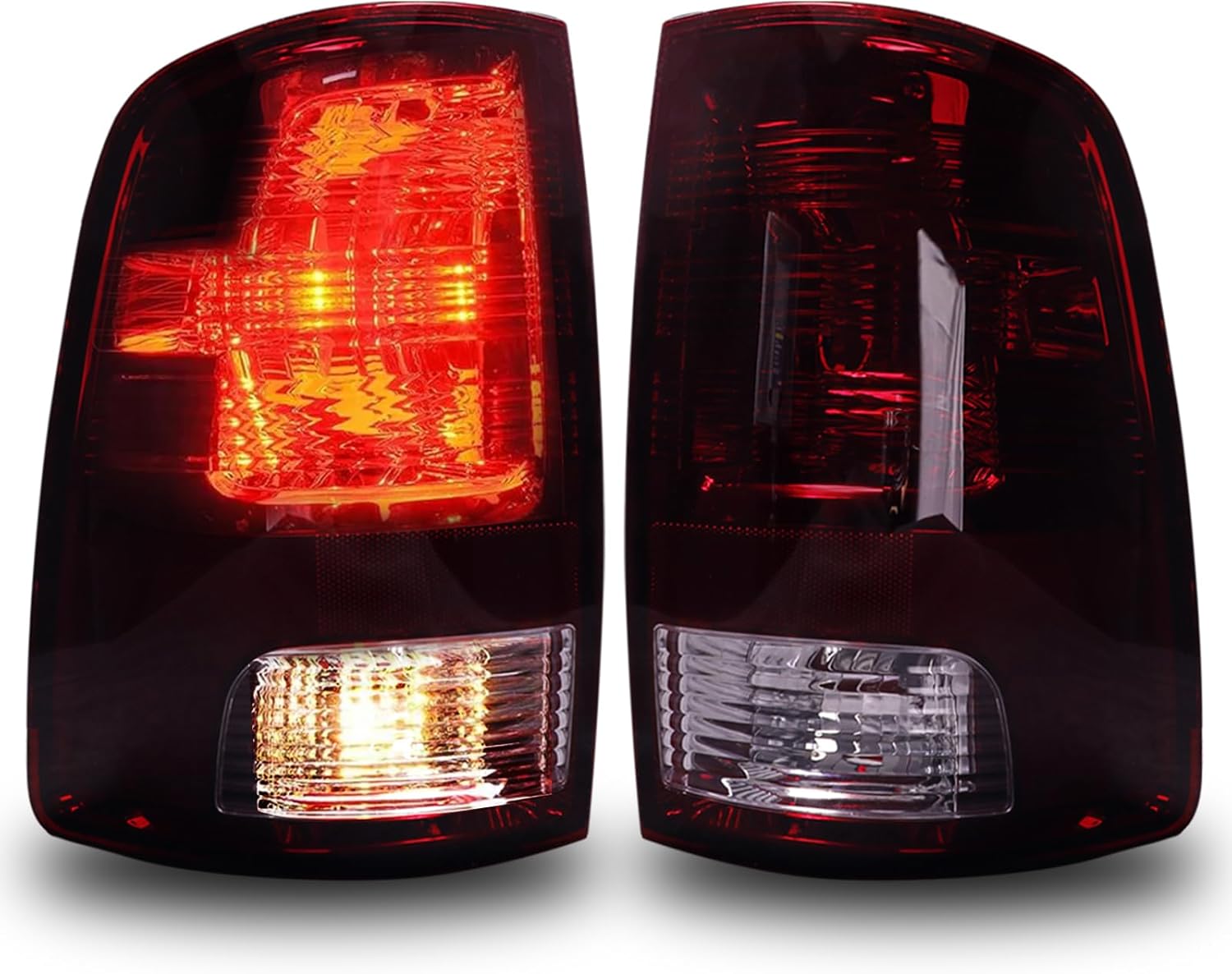 MAYELLO Pair Smoked Red Tail Lights w/Bulbs for 2009-2018 Dodge Ram 1500 2500 3500, 2019-2024 Ram 1500 Classic,Black Out Dark Rear Lamps fit Factory Halogen Trims Only